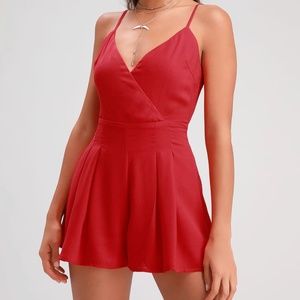 Lulus XS Red Playsuit Yourself Red Surplice Romper